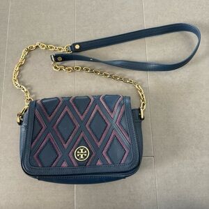 Tory Burch Blue and Pink Diamond Crossbody Bag
